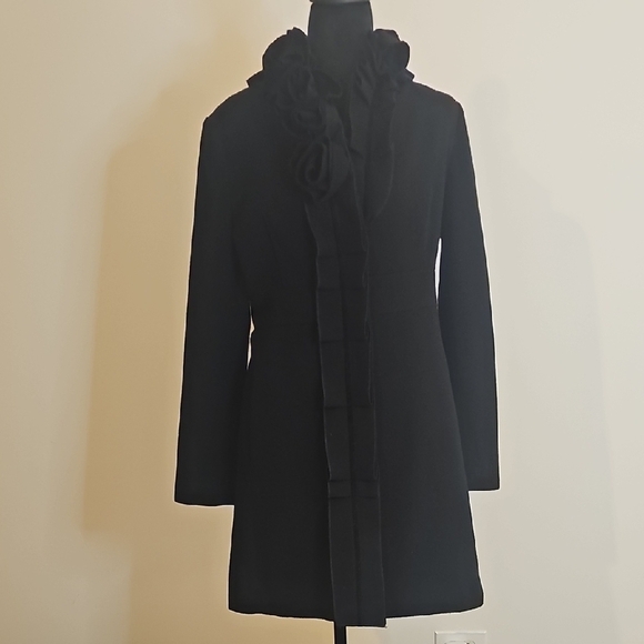 Elle Jackets & Blazers - Elle Black Pea Coat with Rose Detail Size S